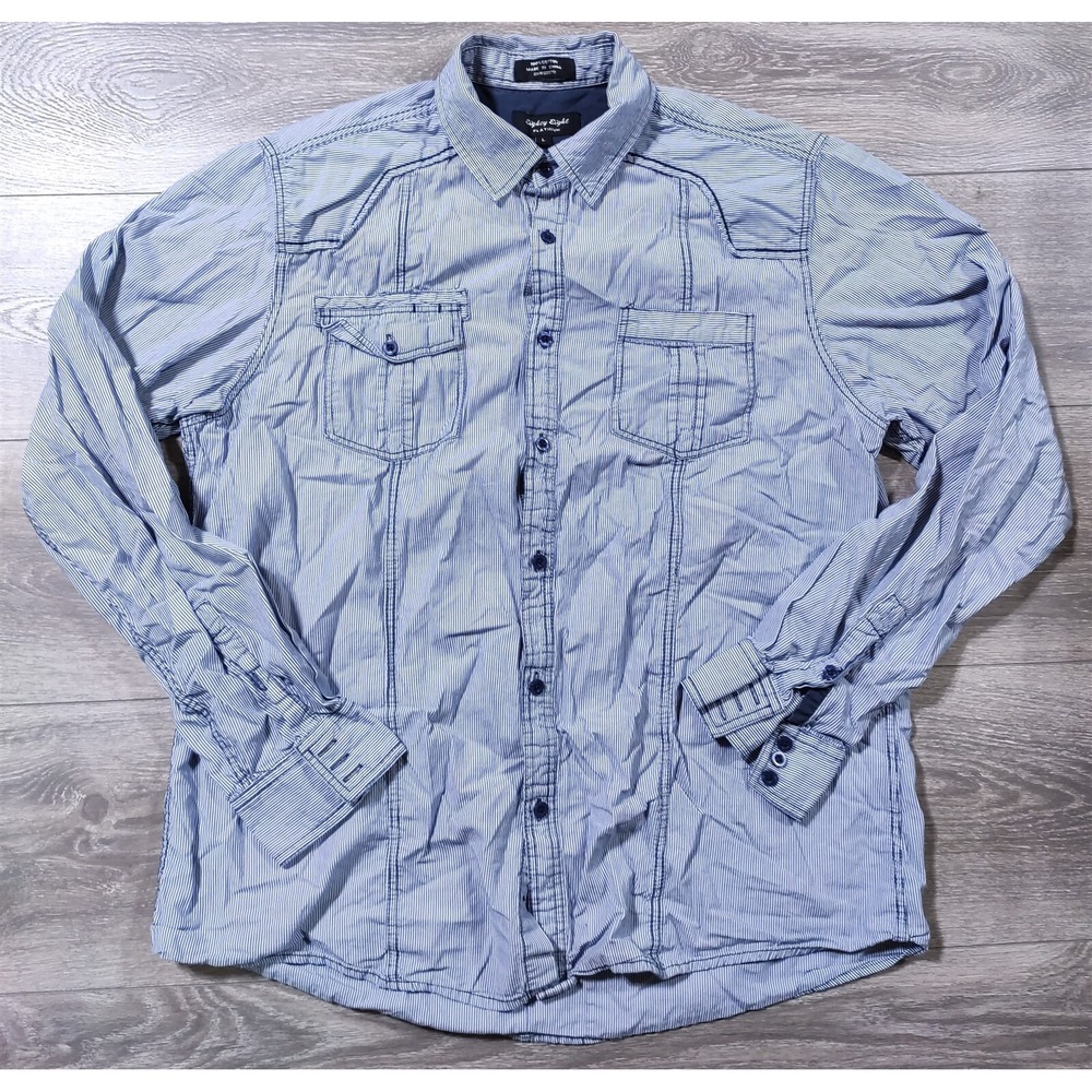 Eighty Eight Platinum Mens Large Blue Pinstripe Long Sleeve Button Up Shirt